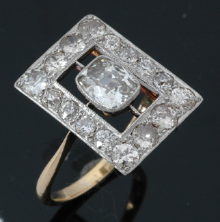 Appraisal: An Edwardian diamond plaque ring Circa The rectangular pierced plaque