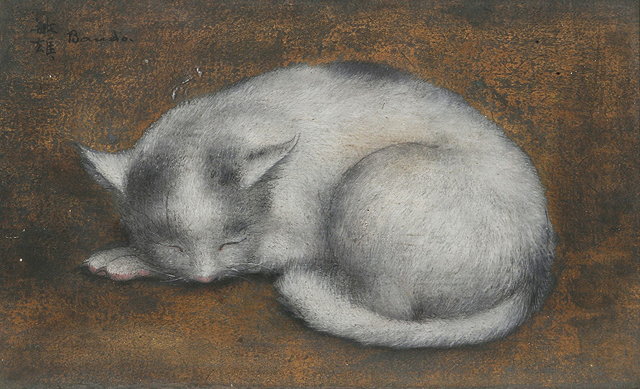 Appraisal: TOSHIO BANDO - A sleeping cat signed and inscribed with