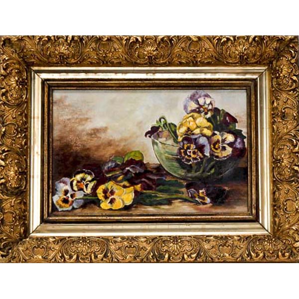 Appraisal: Victorian still life with pansies floral oil on canvas in