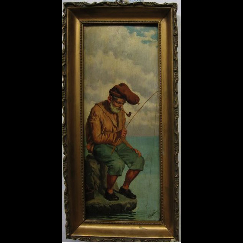 Appraisal: FISHING ALFREDO RICCI - ITALIAN OIL ON PANEL Height -