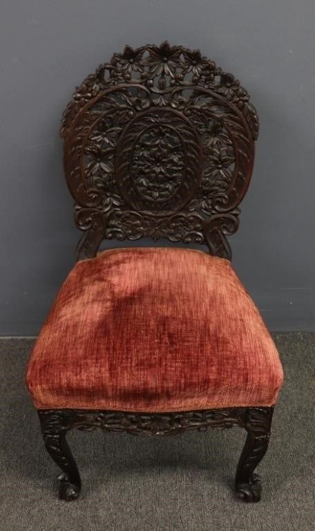 Appraisal: Asian wood carved side chair probably late th c h