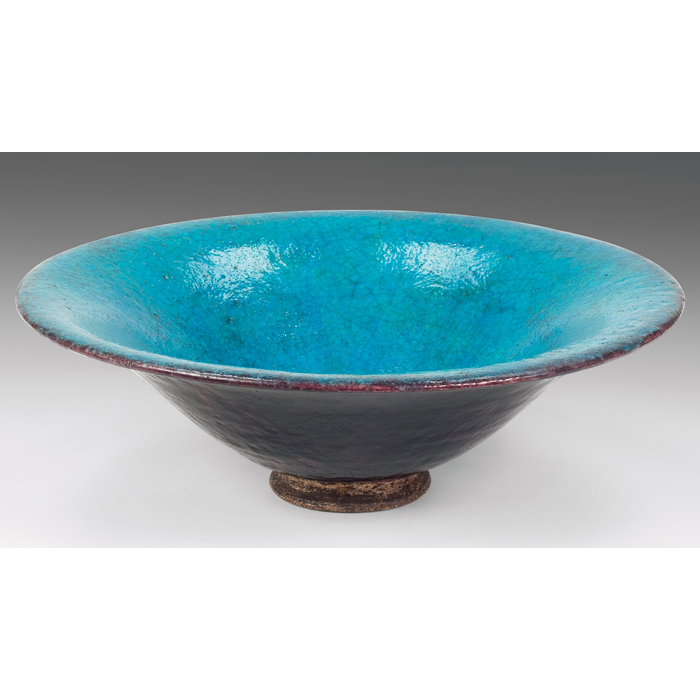 Appraisal: Volkmer bowl blue glaze to interior purple glaze to exterior