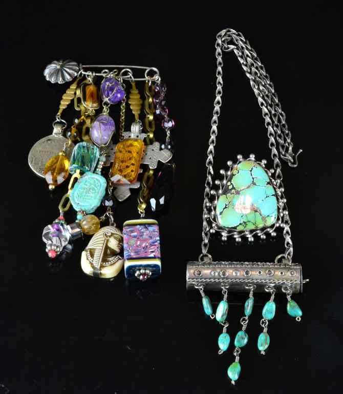 Appraisal: Pcs Native American Sterling Pins Charm EctIndian turquoise and silver