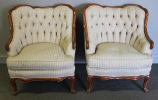 Appraisal: Pair of Wood Framed Midcentury Decorative Upholstered Club Chairs From