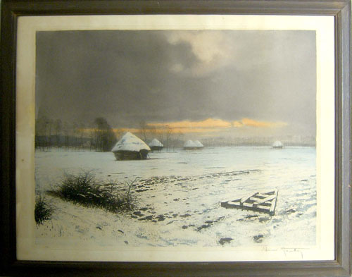 Appraisal: Two engraved winter scenes x and x