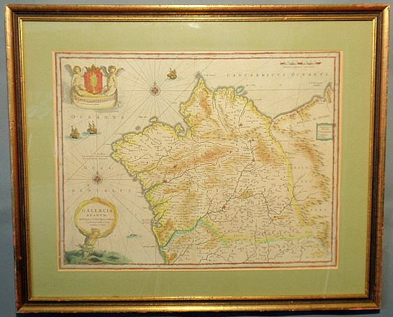 Appraisal: Early hand-colored map of Galicia Spain and northern Portugal As