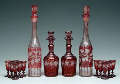 Appraisal: Four Bohemian glass decanters all intaglio ruby cut to clear