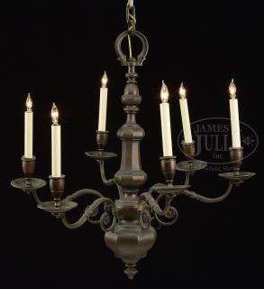 Appraisal: th CENTURY SIX ARM BRONZE CHANDELIER th CENTURY SIX ARM