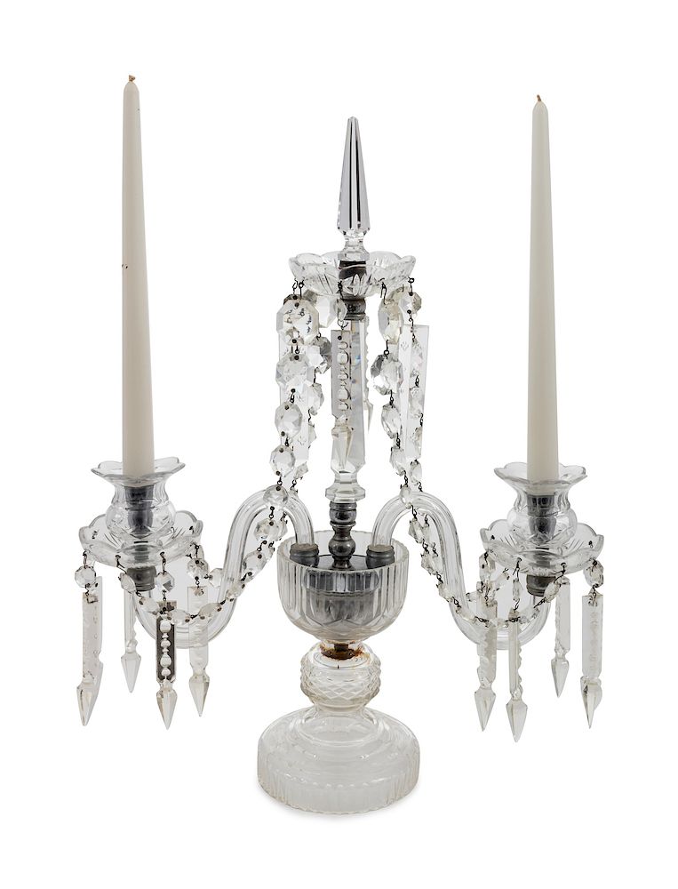 Appraisal: A Cut Glass Three-Light Candlelabrum Height inches A Cut Glass