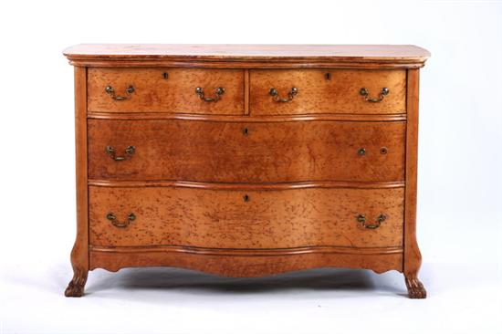 Appraisal: AMERICAN COLONIAL REVIVAL BIRD'S EYE MAPLE SERPENTINE CHEST early th