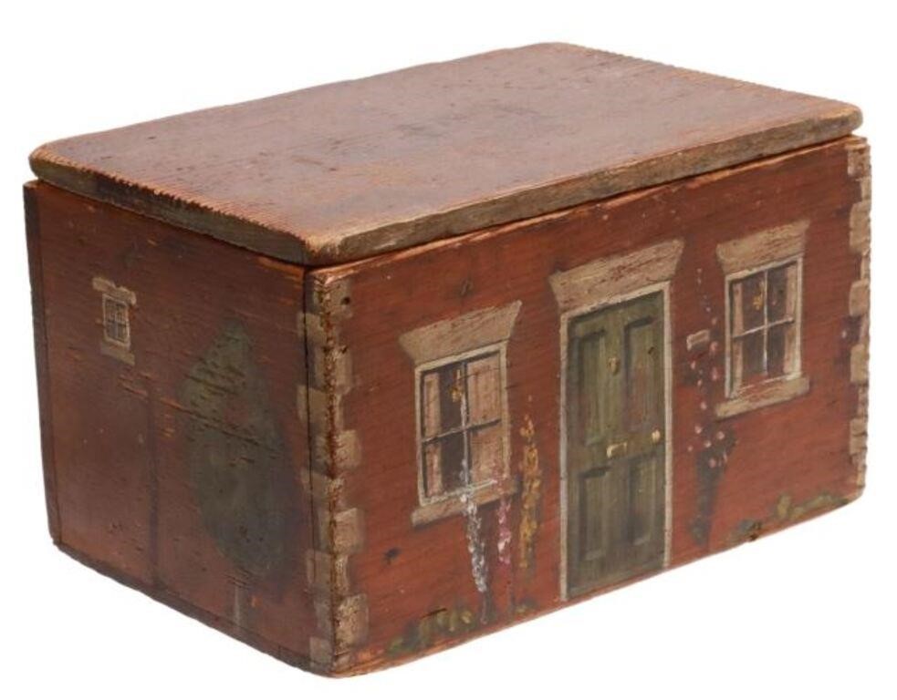 Appraisal: English paint decorated wood box late th c exterior painted