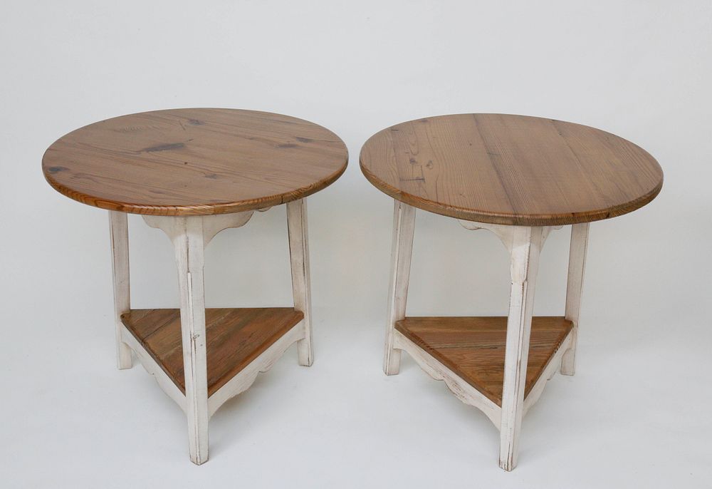 Appraisal: Pair of Contemporary Pine Cricket Tables Pair of Contemporary Pine