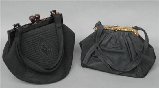 Appraisal: TWO VINTAGE BLACK CLOTH EVENING BAGS with pearl details