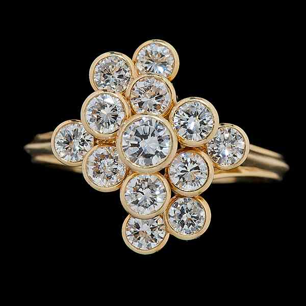 Appraisal: Yellow Gold Modern Cluster Ring An K yellow gold bezel-set