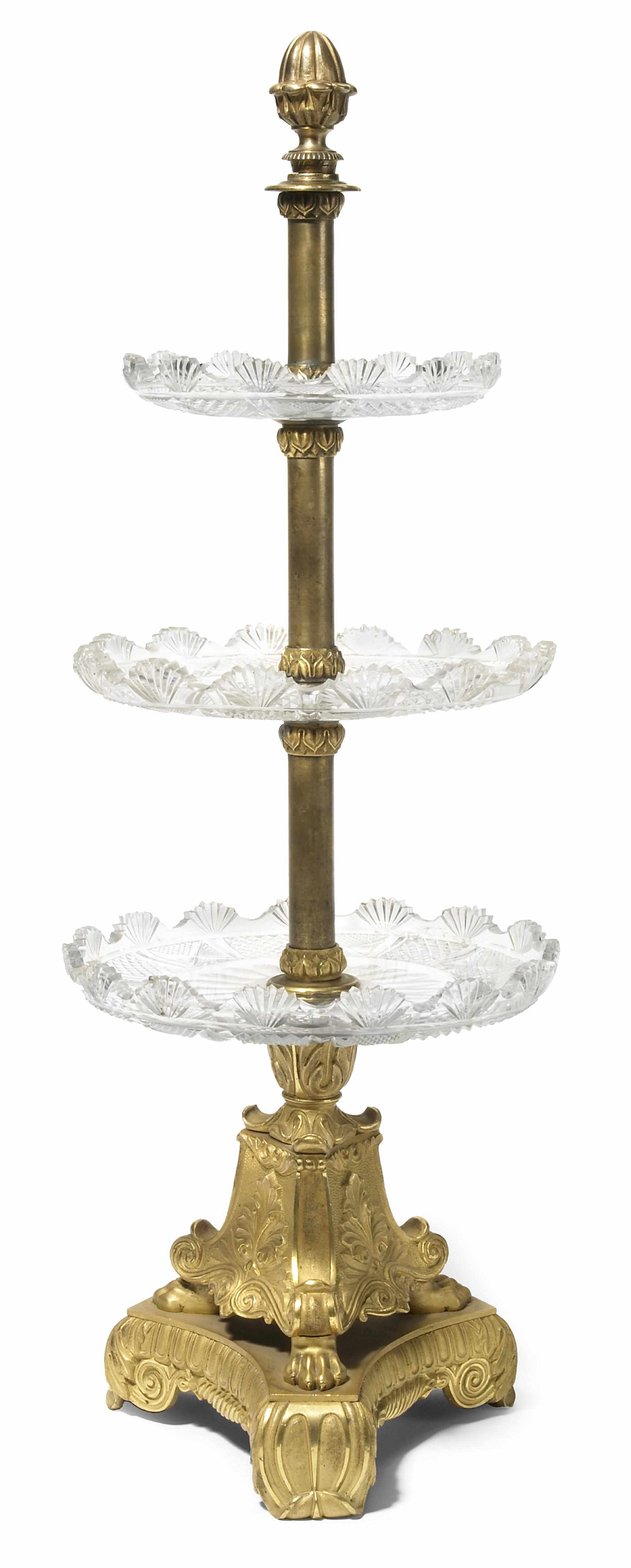 Appraisal: An Empire style cut glass and gilt bronze surtout de