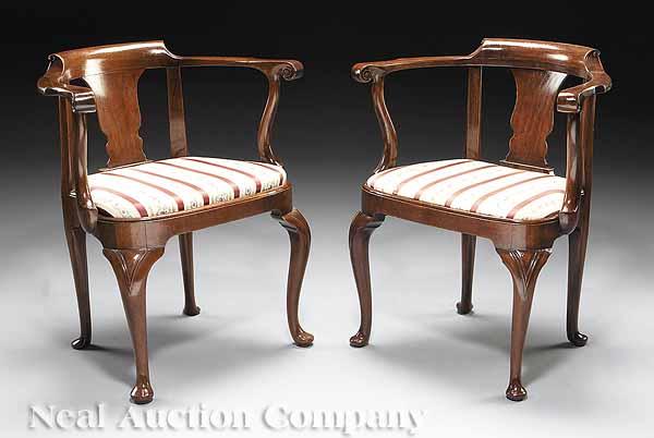 Appraisal: A Pair of Decorative Carved Mahogany Roundabout Chairs of Georgian