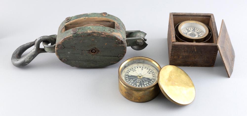 Appraisal: TWO DRYCARD COMPASSES AND A BLOCK LATE TH EARLY TH