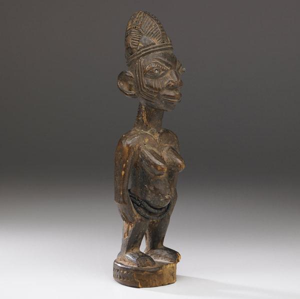 Appraisal: YORUBA IBEJI TWIN FIGURE NIGERIA Finely carved female idol with