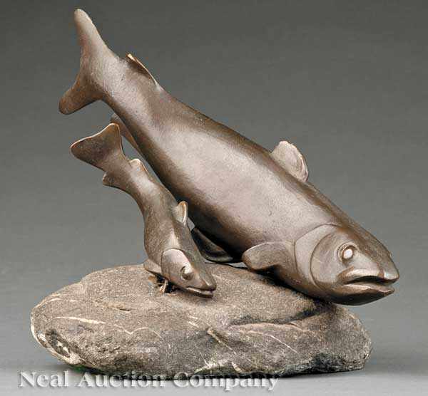 Appraisal: A French Bronze of Fish th c the elegantly stylized