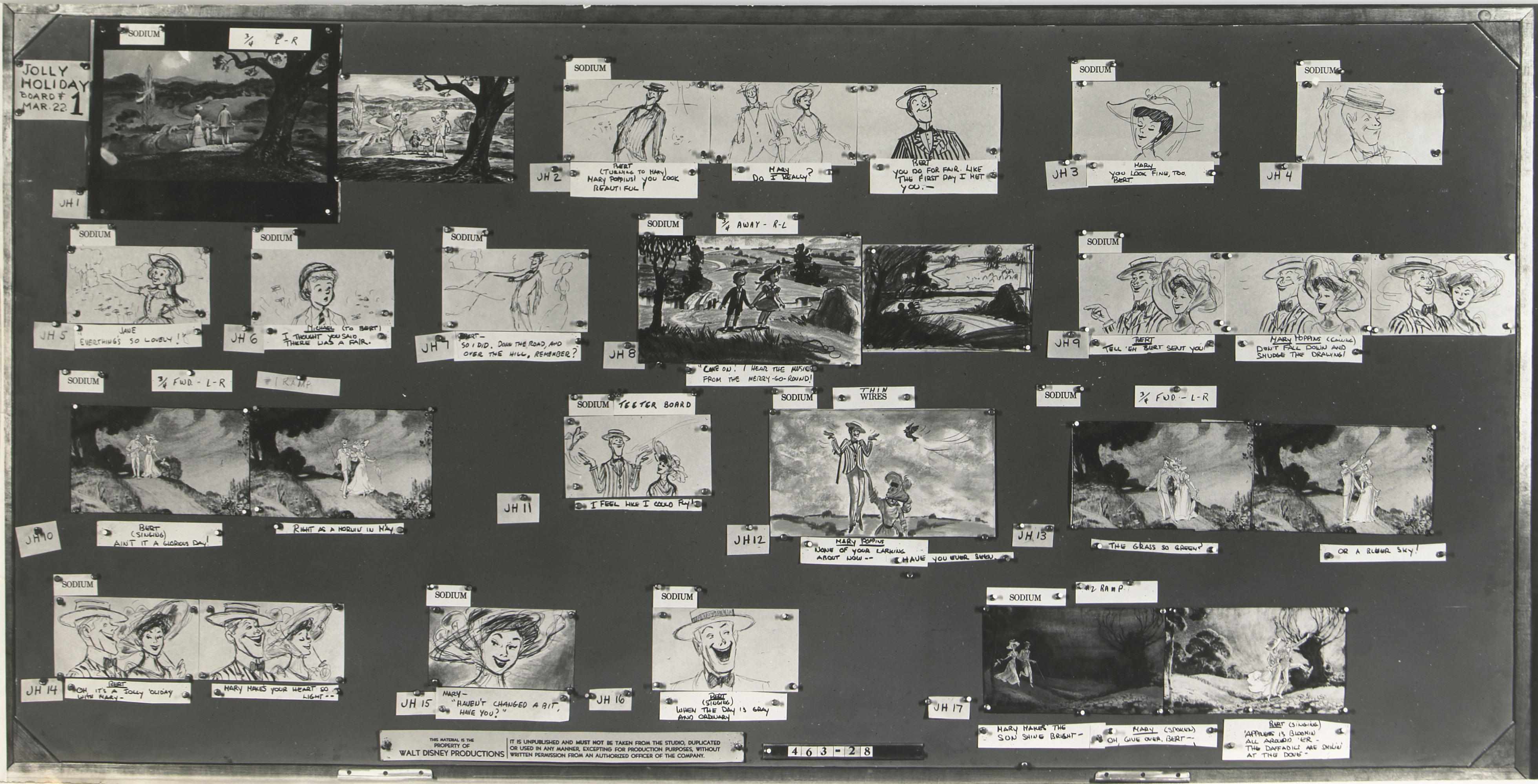 Appraisal: Copies of storyboards from Mary Poppins Xerox storyboards from the