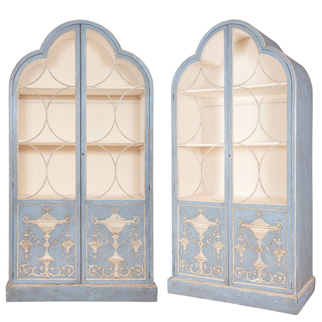 Appraisal: Pair of George III Painted Cabinets Circa Each arched blue