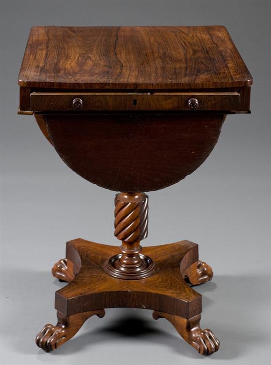 Appraisal: Mahogany sewing table Late th early th century Square top