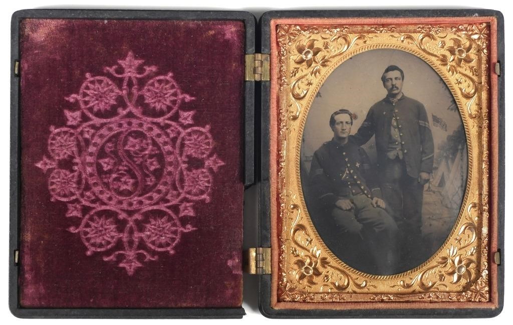 Appraisal: Antique tintype of two Civil War soldiers Case has some