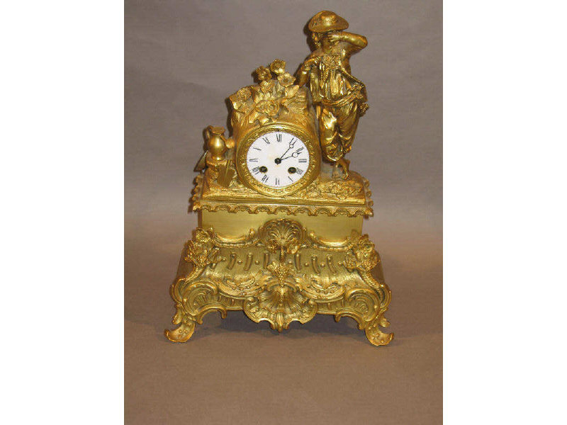 Appraisal: FRENCH GILT BRONZE FIGURAL MANTEL CLOCK Mid to late th