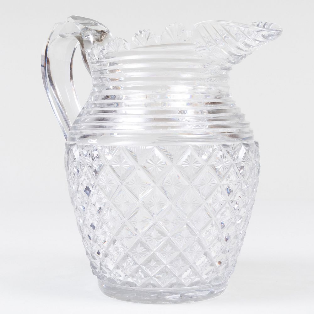 Appraisal: Anglo-Irish Cut Glass Water Pitcher in high over handle