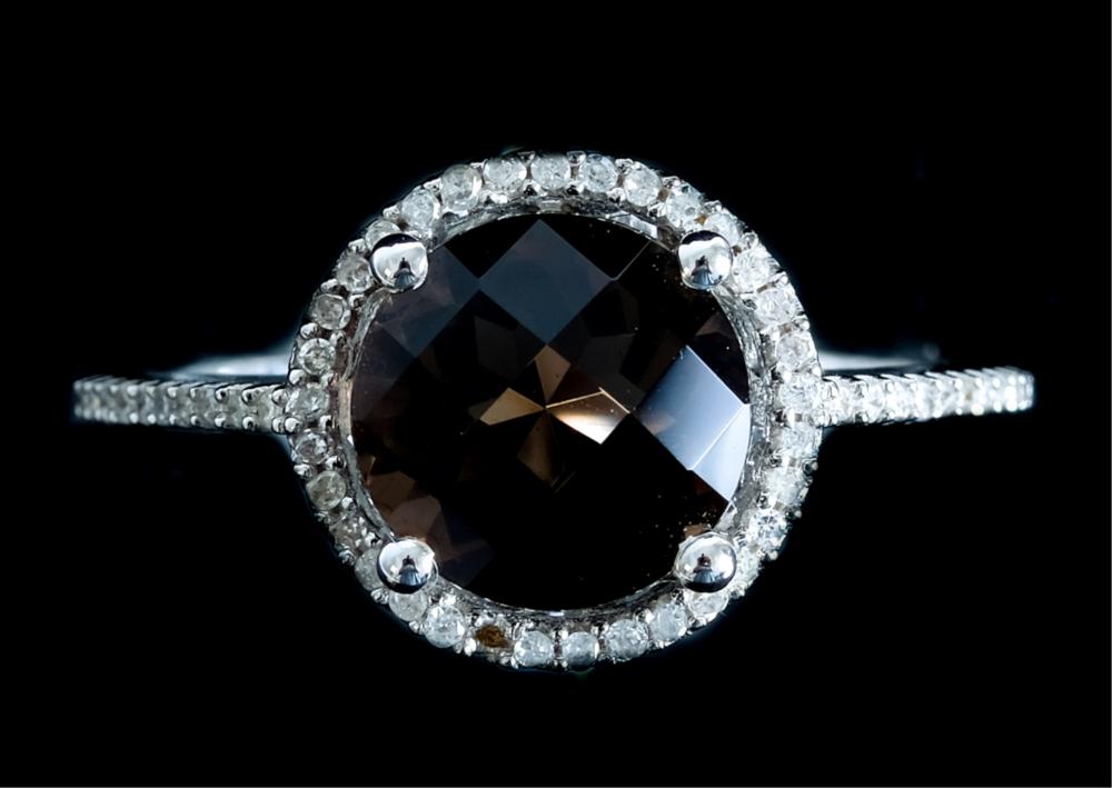 Appraisal: K WHITE GOLD SMOKEY TOPAZ DIAMOND RING k white gold