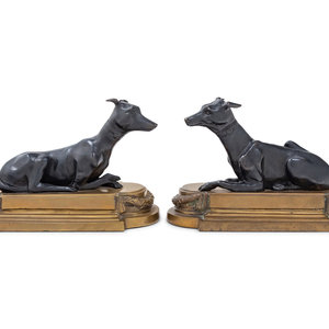 Appraisal: A Pair of Gilt and Patinated Bronze Figures of Whippets