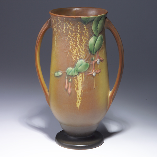 Appraisal: ROSEVILLE Brown Fuchsia two-handled vase - Impressed mark