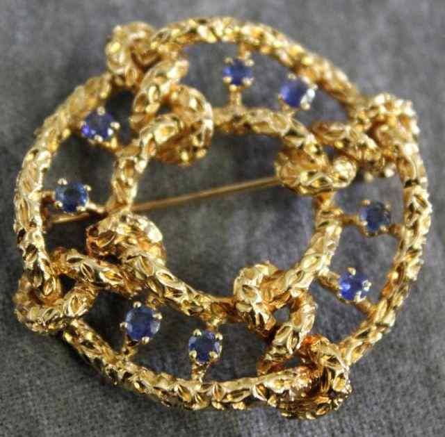 Appraisal: Tiffany kt Yellow Gold and Sapphire Brooch Approx dwt From