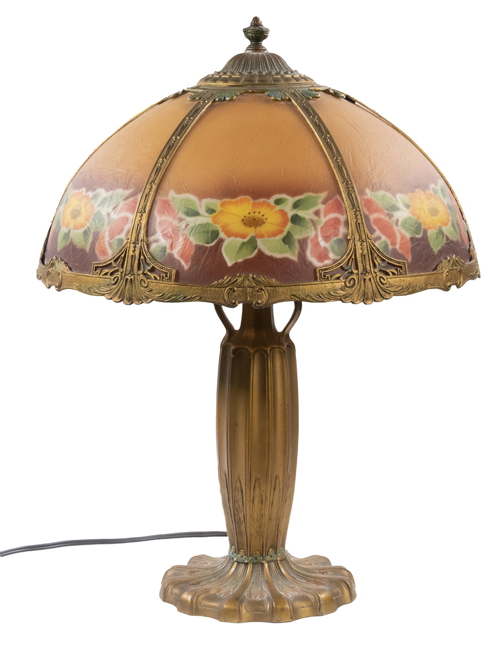 Appraisal: ARTS CRAFTS REVERSE PAINTED TABLE LAMP s Era Lamp attributed