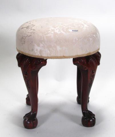 Appraisal: Vanity Stool with Ball Talon Foot silk tone-on-tone upholstery