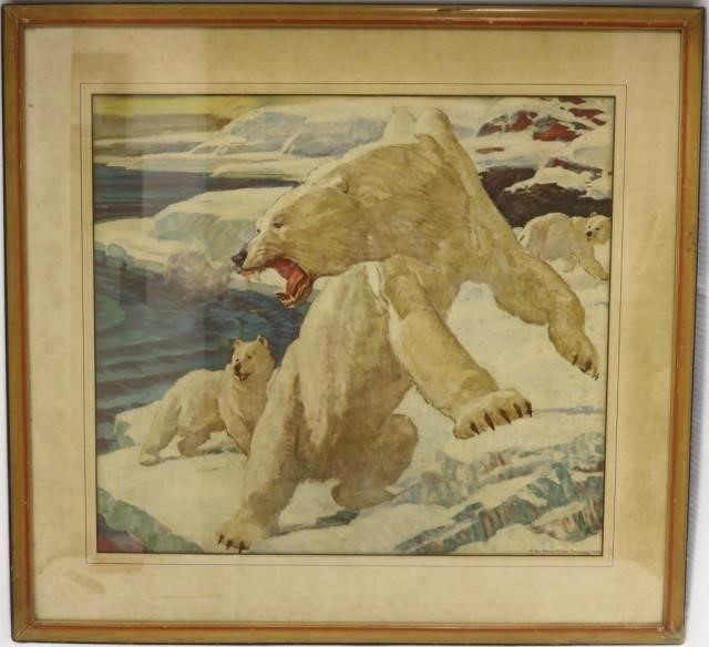 Appraisal: COLORED LITHOGRAPH DEPICTING POLAR BEARS ON ICE ADVERTISEMENT FOR THE