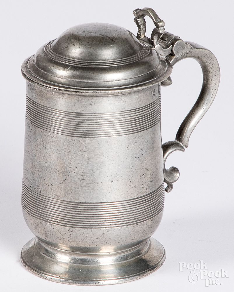 Appraisal: English pewter tankard th c English pewter tankard th c