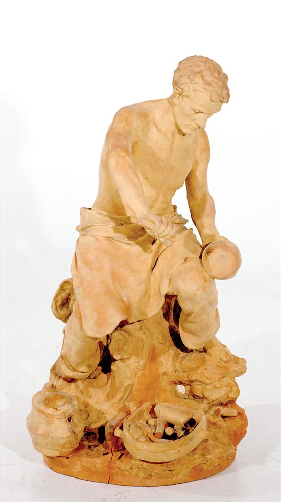 Appraisal: Terracotta sculpture of artisan figure making a vase H Provenance