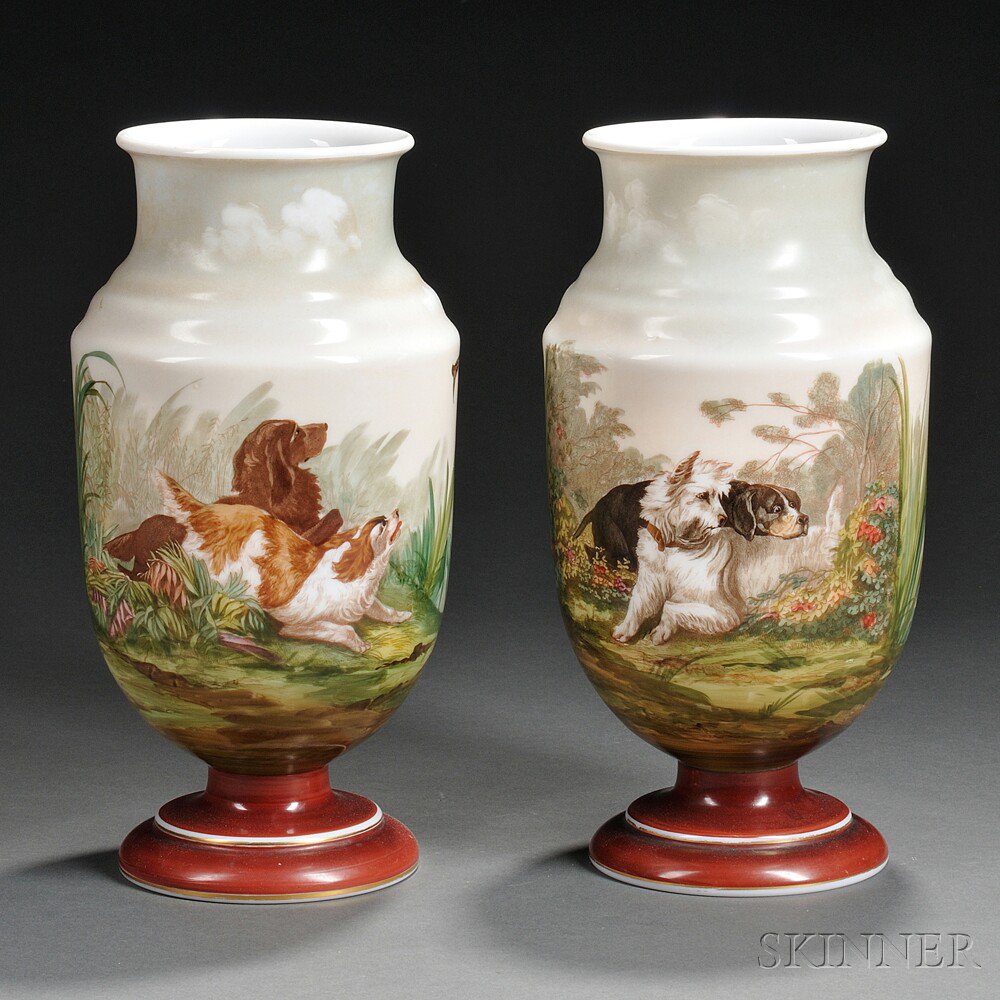 Appraisal: Pair of Bristol Glass Vases late th century each baluster-form