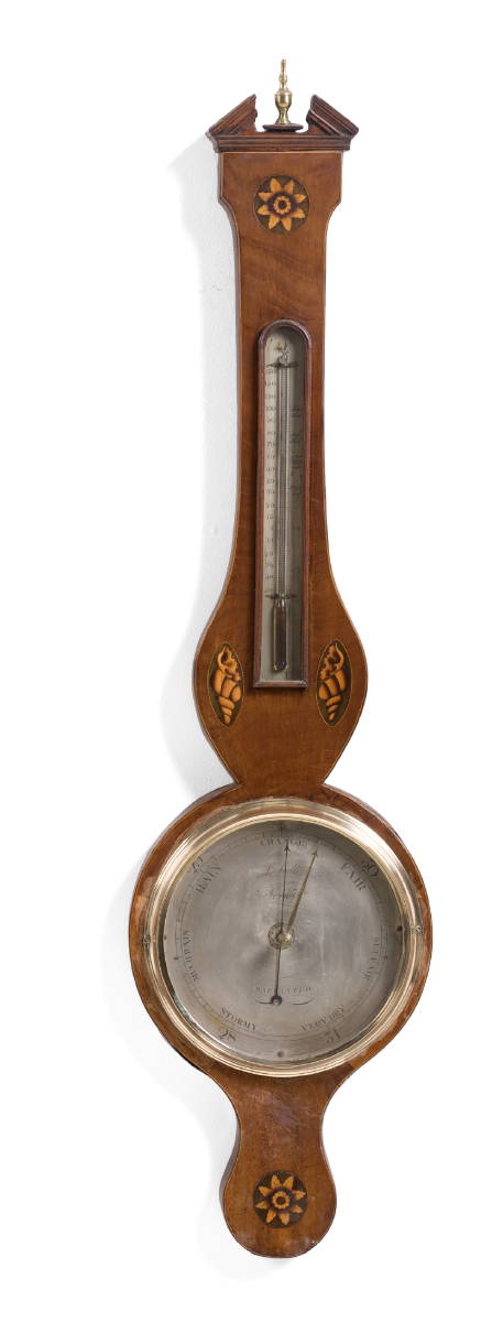 Appraisal: ENGLISH INLAID BOXWOOD BANJO BAROMETER L SOLLI NORWICH The broken