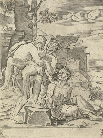 Appraisal: AGOSTINO VENEZIANO after Raphael Henrcules and Antaeus Engraving x mm