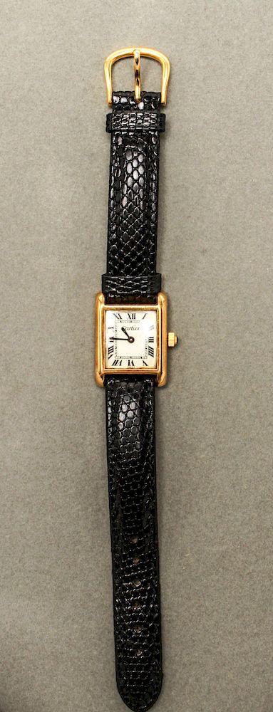 Appraisal: Cartier K Yellow Gold Electroplate Tank Watch Cartier K yellow