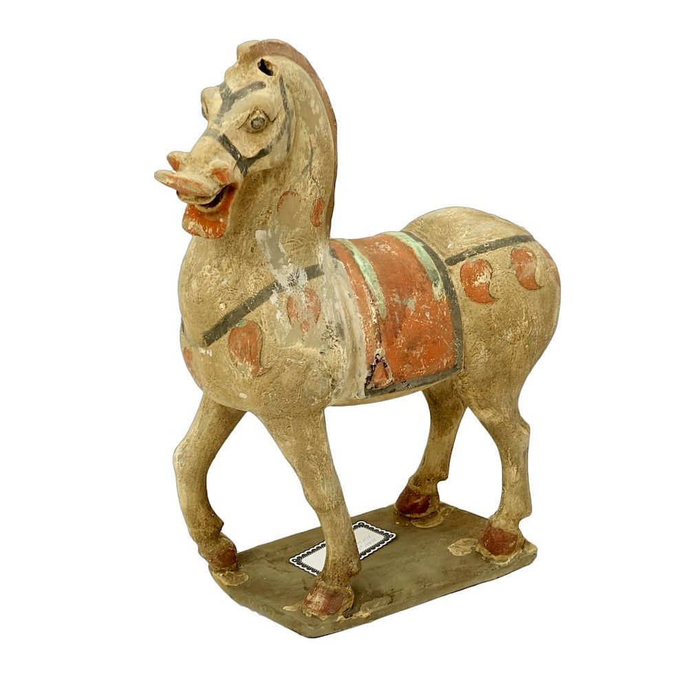 Appraisal: Chinese Horse Sculpture Large Chinese Polychrome Tang Style Horse Sculpture