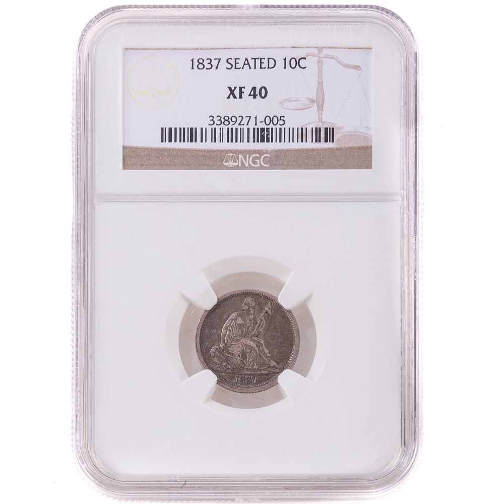 Appraisal: Large Date Seated Dime NGC XF- Nice original gray