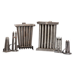 Appraisal: Six Tin Candle Molds th Century comprising two twelve-hole examples