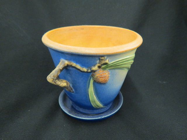 Appraisal: Roseville Pottery Pinecone Planter with underplate blue - excellent