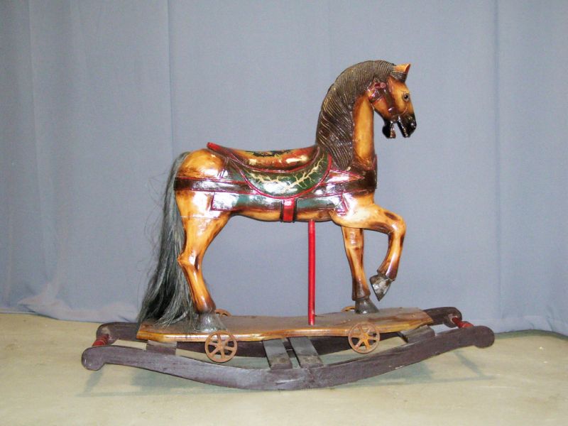 Appraisal: Victorian Style Wooden Rocking Horse Hand carved wooden horse with