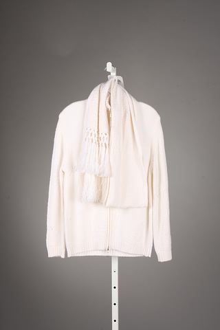 Appraisal: CHADO ivory zipper-front cashmere sweater-jacket with raised pattern Matching ivory