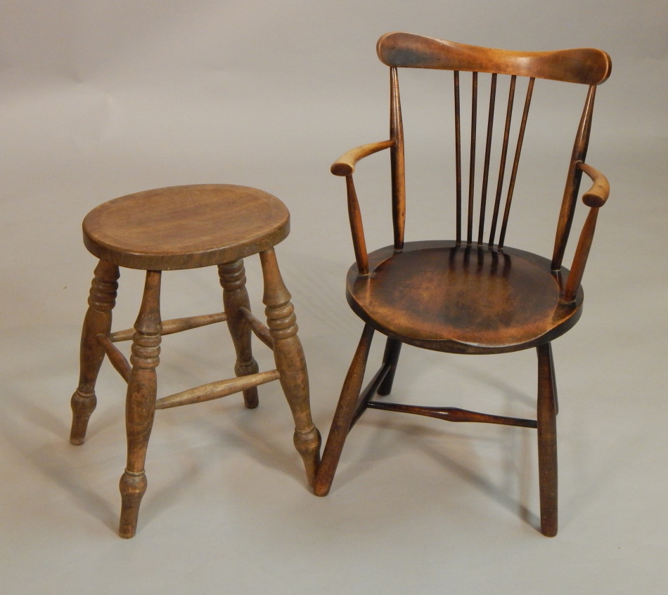 Appraisal: A thC country made stool with an oval seat on