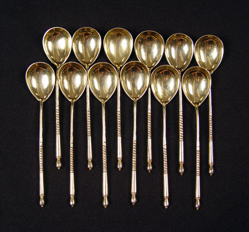 Appraisal: SET OF RUSSIAN SILVER VERMEIL SPOONS - Moscow Zolnik hallmark